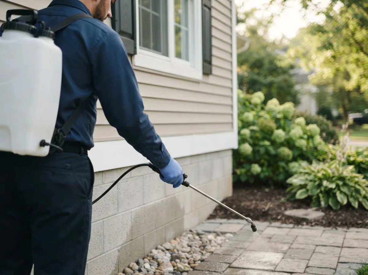 Pest control technician inspecting a home in Clear Lake, SD
